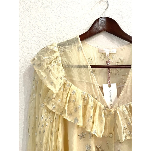 NWT LoveShackFancy Harleigh Metallic Silk Top Sunflower Yellow Romantic Regency - Picture 9 of 13